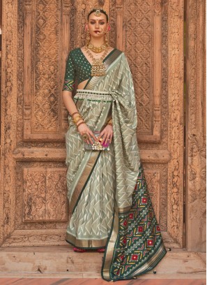 Silk Printed Green Saree