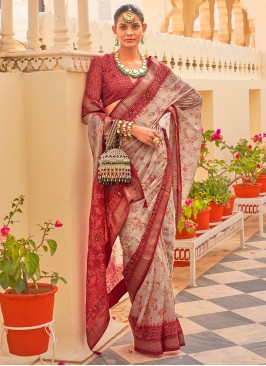 Silk Printed Trendy Saree in Maroon
