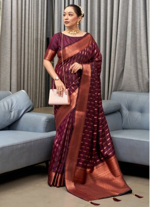Silk Purple Weaving Designer Saree