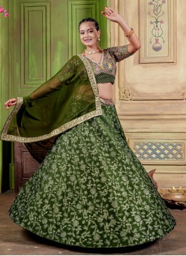 Silk Readymade Lehenga Choli in Green