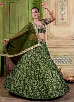 Silk Readymade Lehenga Choli in Green