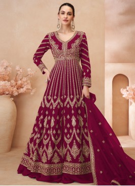 Silk Readymade Lehenga Choli in Rani
