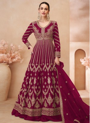 Silk Readymade Lehenga Choli in Rani