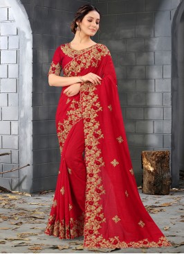 Silk Red Designer Saree