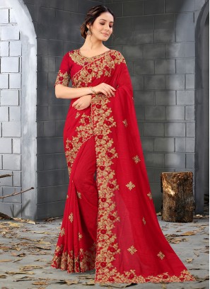 Silk Red Designer Saree