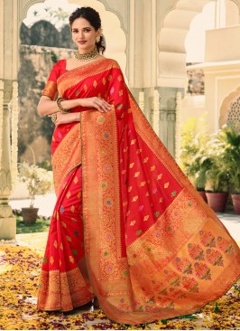 Silk Red Woven Classic Saree