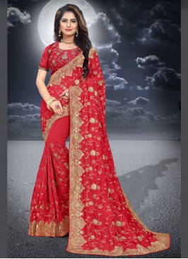 Silk Resham Classic Saree in Red