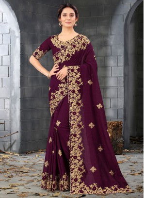 Silk Resham Purple Designer Saree