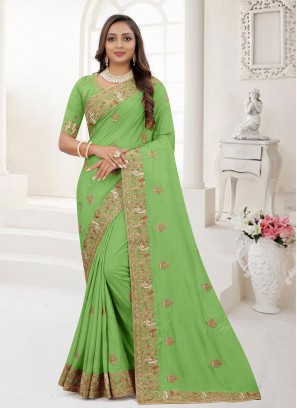 Silk Resham Traditional Saree in Green