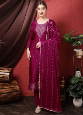 Silk Salwar Kameez in Magenta