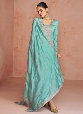 Silk Salwar Kameez in Turquoise
