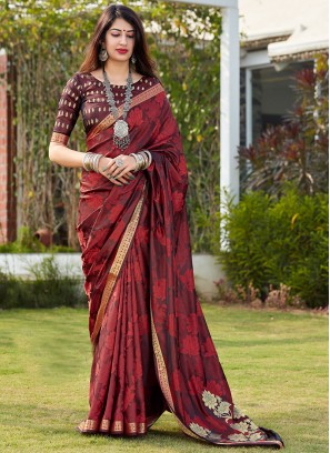 Silk Saree Blouse In Maroon Color