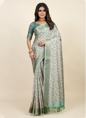 Silk Sea Green Digital Print Classic Saree