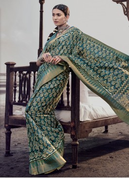 Silk Sea Green Digital Print Saree