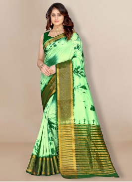 Silk Sea Green Printed Contemporary Saree