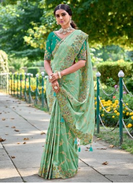 Silk Sequins Contemporary Style Saree in Sea Green