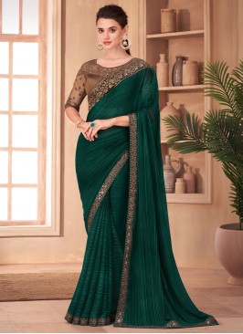 Silk Sequins Designer Saree in Green