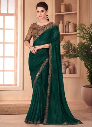 Silk Sequins Designer Saree in Green
