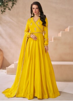 Silk Sequins Readymade Trendy Gown  in Mustard