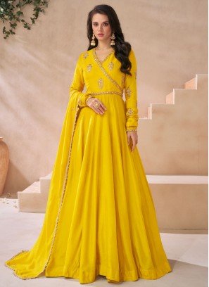 Silk Sequins Readymade Trendy Gown  in Mustard