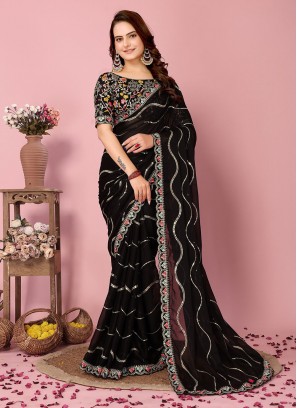 Silk Sequins Saree in Black
