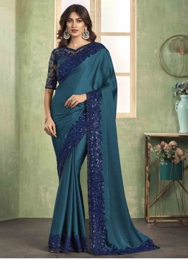 Silk Sequins Trendy Saree in Teal