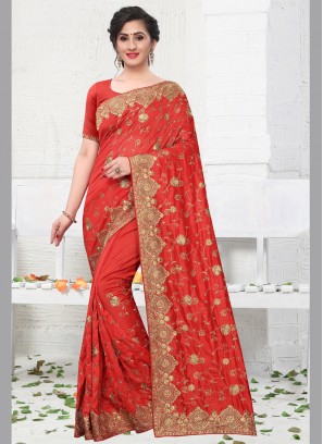 Silk Stone Red Designer Bollywood Saree