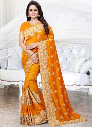 Silk Stone Work Mustard Traditional Saree