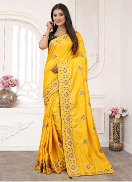 Silk Stone Yellow Traditional Saree