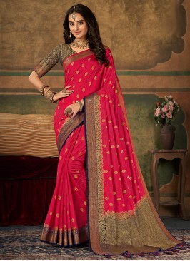 Silk Swarovski Classic Saree in Hot Pink