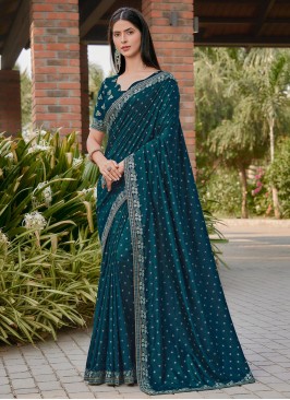 Silk Teal Embroidered Classic Saree