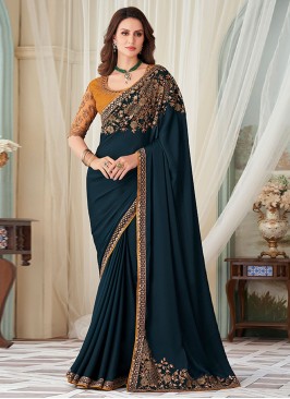 Silk Teal Embroidered Saree