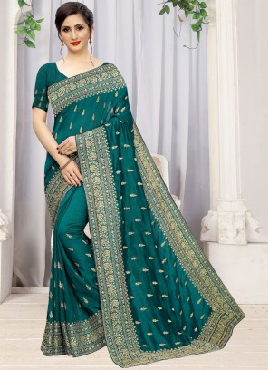 Silk Teal Stone Work Classic Designer Saree