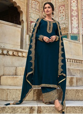 Silk Teal Trendy Salwar Kameez