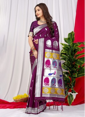 Silk Thread Traditional Saree in Wine