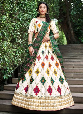 Silk Thread White A Line Lehenga Choli