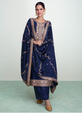 Silk Trendy Salwar Kameez in Blue