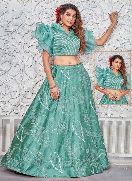 Silk Turquoise Readymade Lehenga Choli