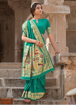 Silk Turquoise Weaving Classic Saree