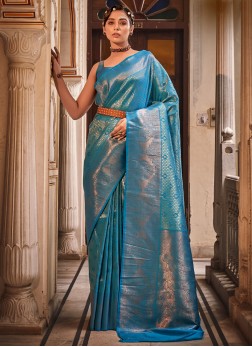 Silk Turquoise Zari Trendy Saree