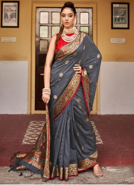 Silk Weaving Contemporary Saree in Grey