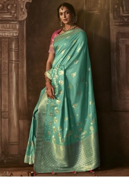 Silk Weaving Designer Saree in Aqua Blue