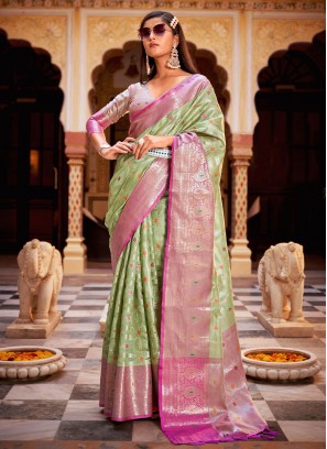 Silk Weaving Green Classic Saree