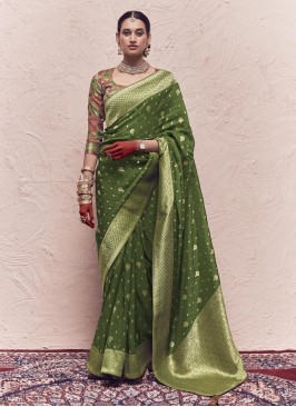 Silk Weaving Green Classic Saree