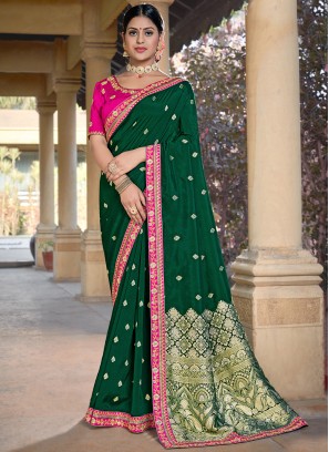 Silk Weaving Green Designer Traditional Saree