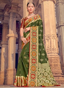 Silk Weaving Green Saree