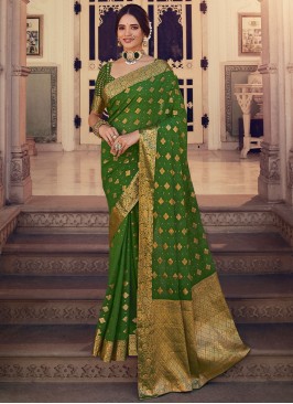 Silk Weaving Green Trendy Saree