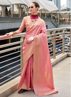 Silk Weaving Peach Contemporary Saree