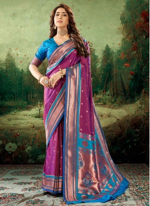 Silk Weaving Purple Designer Saree