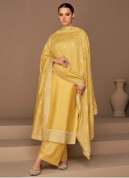 Silk Yellow Trendy Salwar Kameez